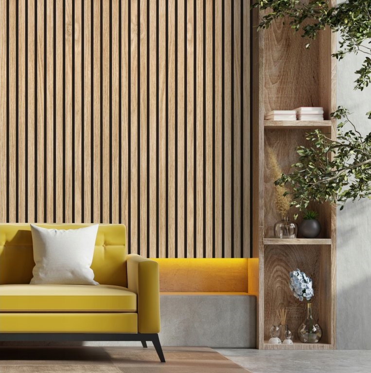 tapeta z listewkami na ścianie